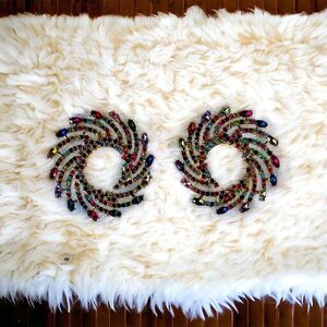 Rhinestones Earrings Shiny Round Spiral Twist Big Stud Earrings